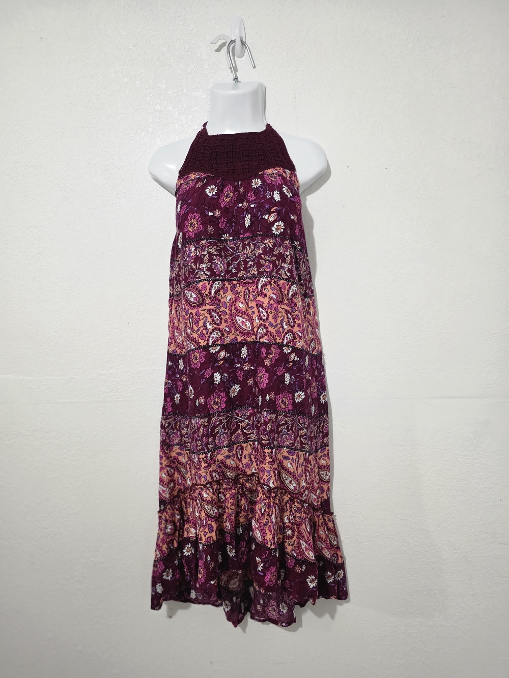 Billabong Boho Crochet Halter Tiered Dress - Size Large
